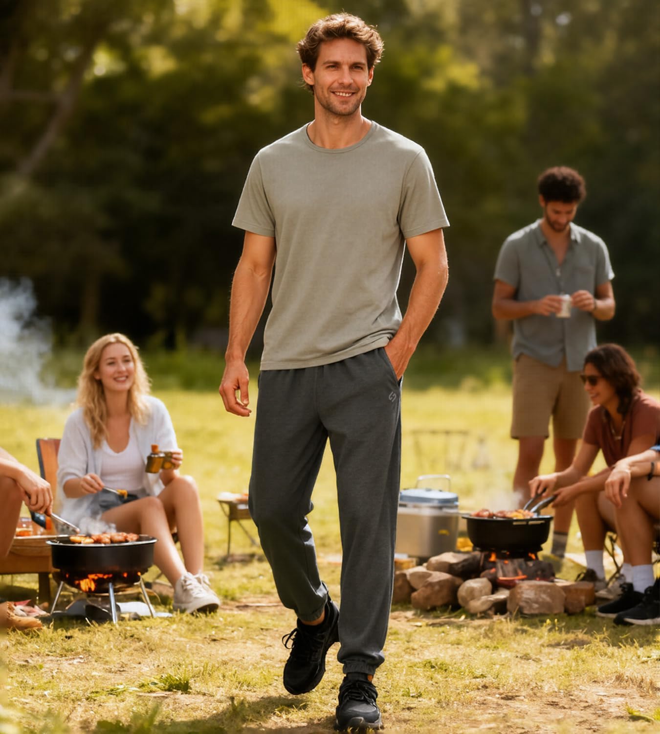 HOdo 34"/36" Long Inseam Tall Mens Joggers Cuffed Sweatpants Baggy Workout Pants Zipper Pockets - Image 4