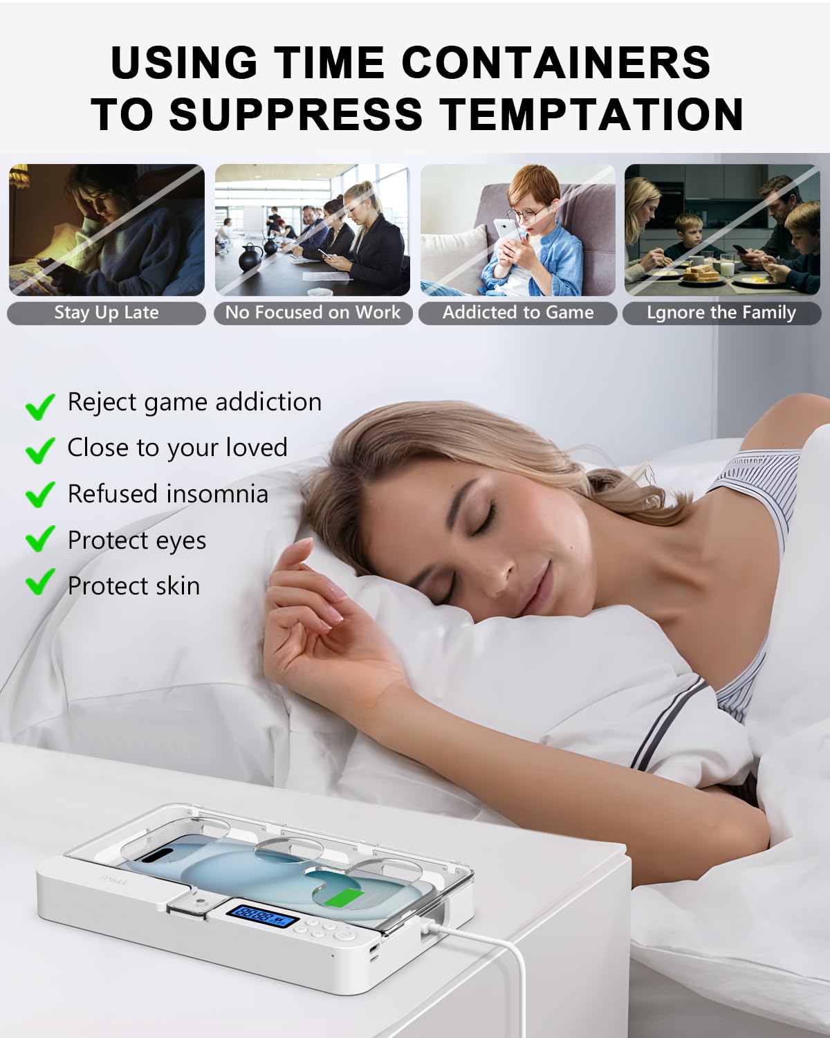 iDiskk Caja de Bloqueo de teléfono con Temporizador, cárcel de Tiempo, autocontrol para iPhone/Android, casillero temporizado (Cristal)