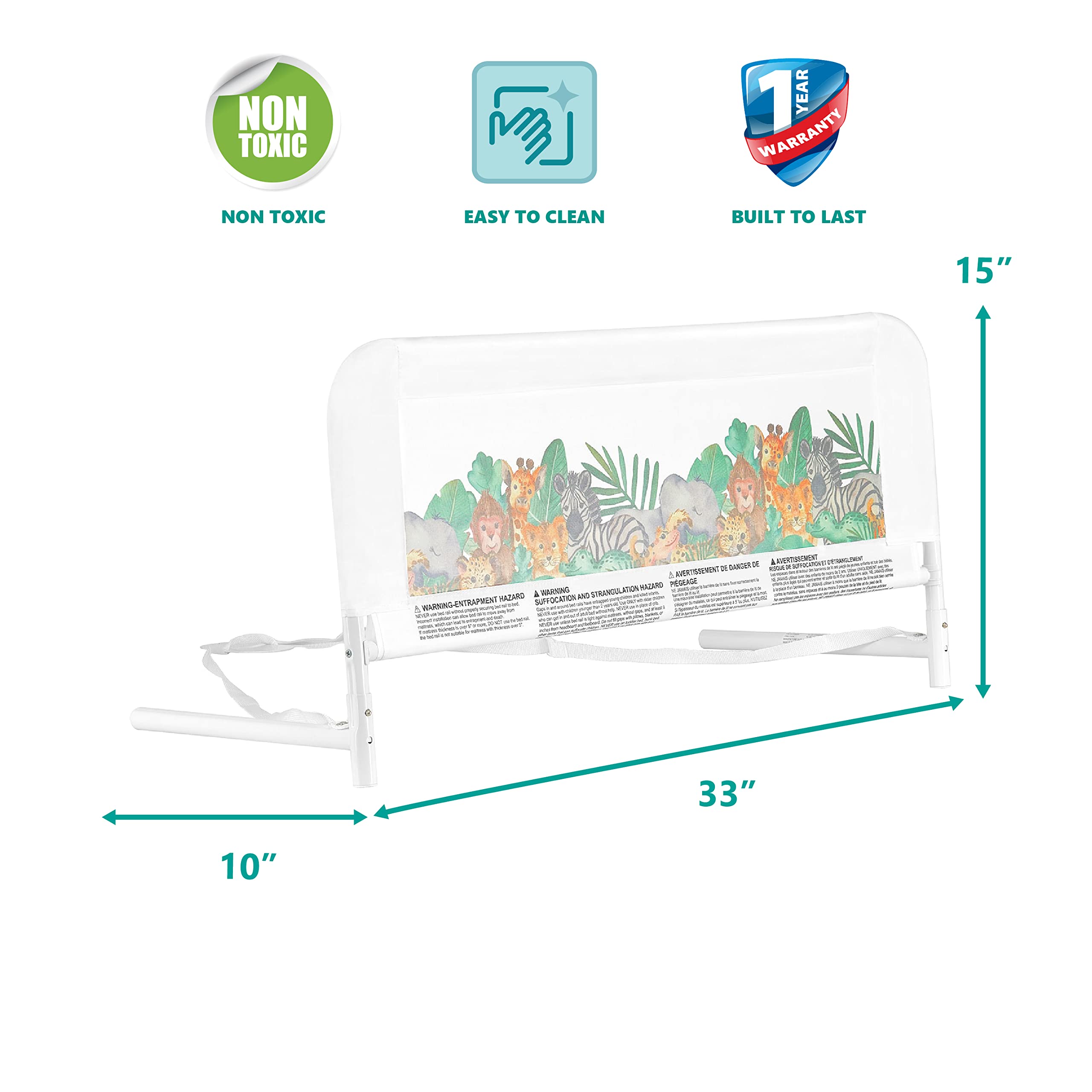 Dream On Me Lightweight Mesh Security Adjustable Bed Rail for Toddler with Breathable Mesh Fabric in Jungle Print