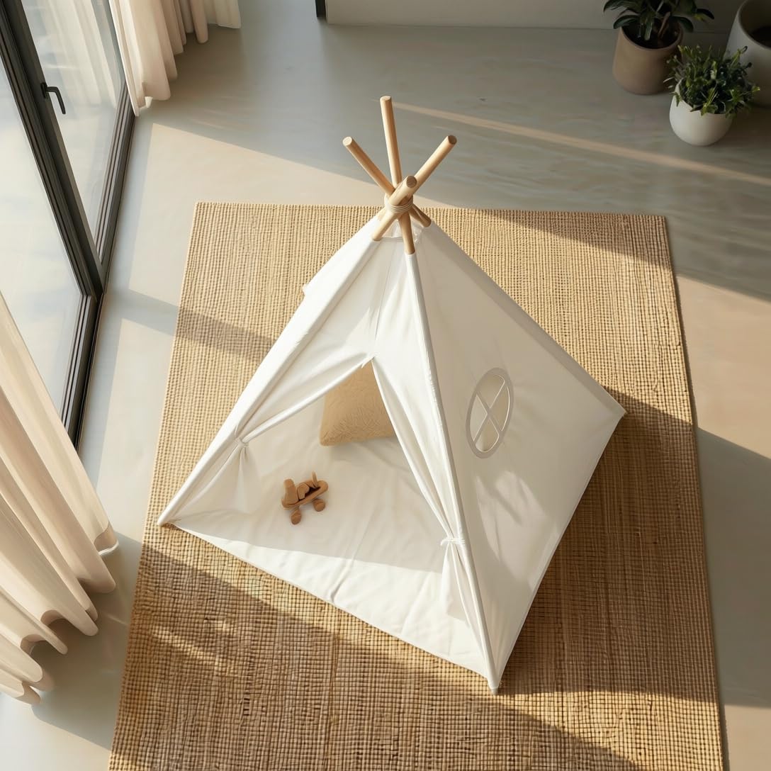 FRIEDO Tipi Zelt für Kinder inkl. Bodenmatte und Stabiler Holzstangen I OEKO-TEX100 zertifiziertes Baumwoll Tippi Kinderzelt Indoor und Outdoor nutzbar I Spielzelt für drinnen z.B. Kinderzimmer