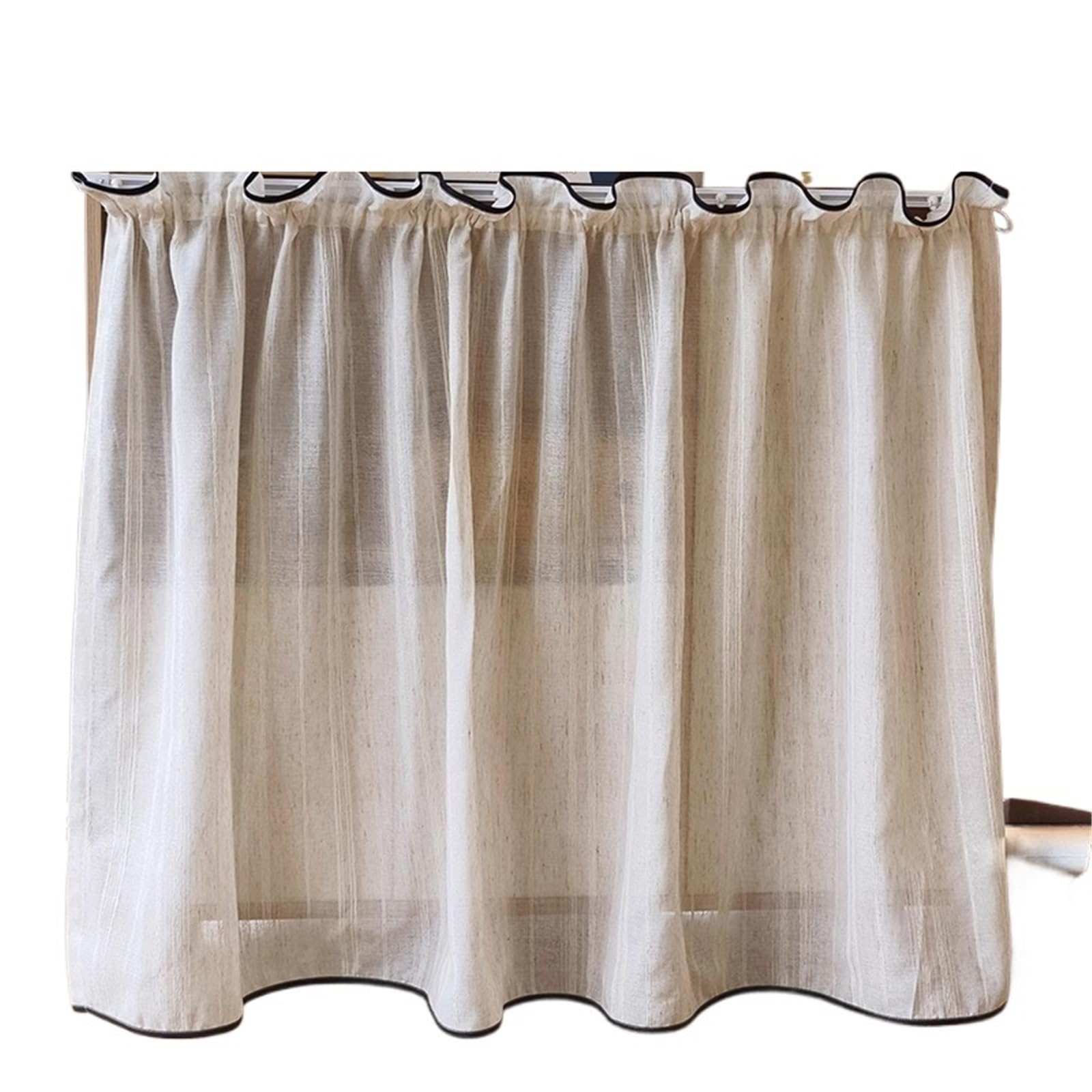 AIQIJOHI Short Curtains Short Curtain Plain Striped Semi Sheer Cafe Proof Partition For Living Room Kitchen Cabinet(W107 x H60cm 1Piece)