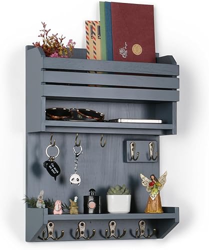 Miniatura 7 de Innovation Soporte para llaves de pared, organizador de correo montado en la pared con 9 ganchos para llaves, soporte de pared para decoración de