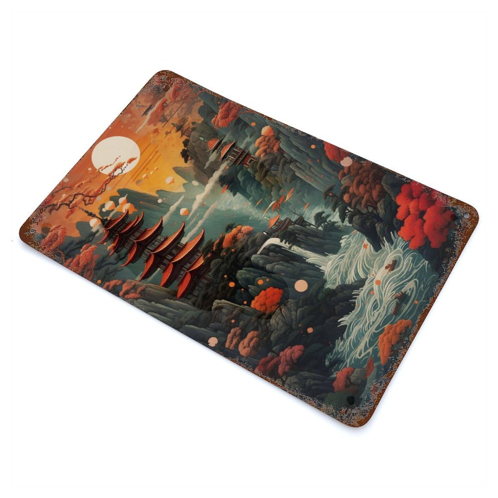 Japan Fantasy 012 Vintage Wall Sign 11.8"x7.9", Rust Effect Metal Decor for Living Room, Hallway And Home Decor