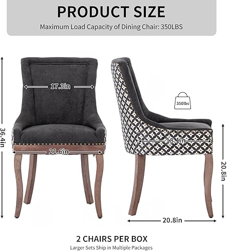 Miniatura 3 de Sillas de Comedor - Juego de 6 sillas de comedor modernas, tapizadas de tela con respaldo alto con ribete de cabeza de clavo y patas curvadas de 08