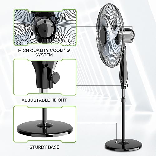 Miniatura 6 de Magshion Ventilador de pedestal silencioso oscilante de 17 pulgadas con control remoto para el dormitorio interior del hogar (negro)