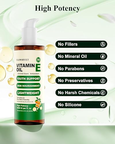 Miniatura 6 de Aceite de vitamina E puro de 16 onzas para cicatrices, aceite orgánico de uñas para cara, piel, cuerpo y cabello, nutre la piel seca, mantiene la