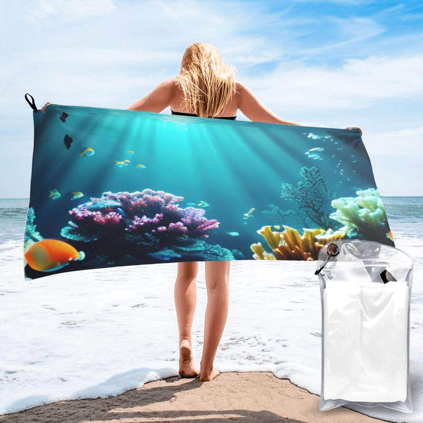 JBJGKHLP Underwater Scenery Print Quick Dry Portable Towel For Beach Camping Hiking Yoga Fitness Outdoor Adventures