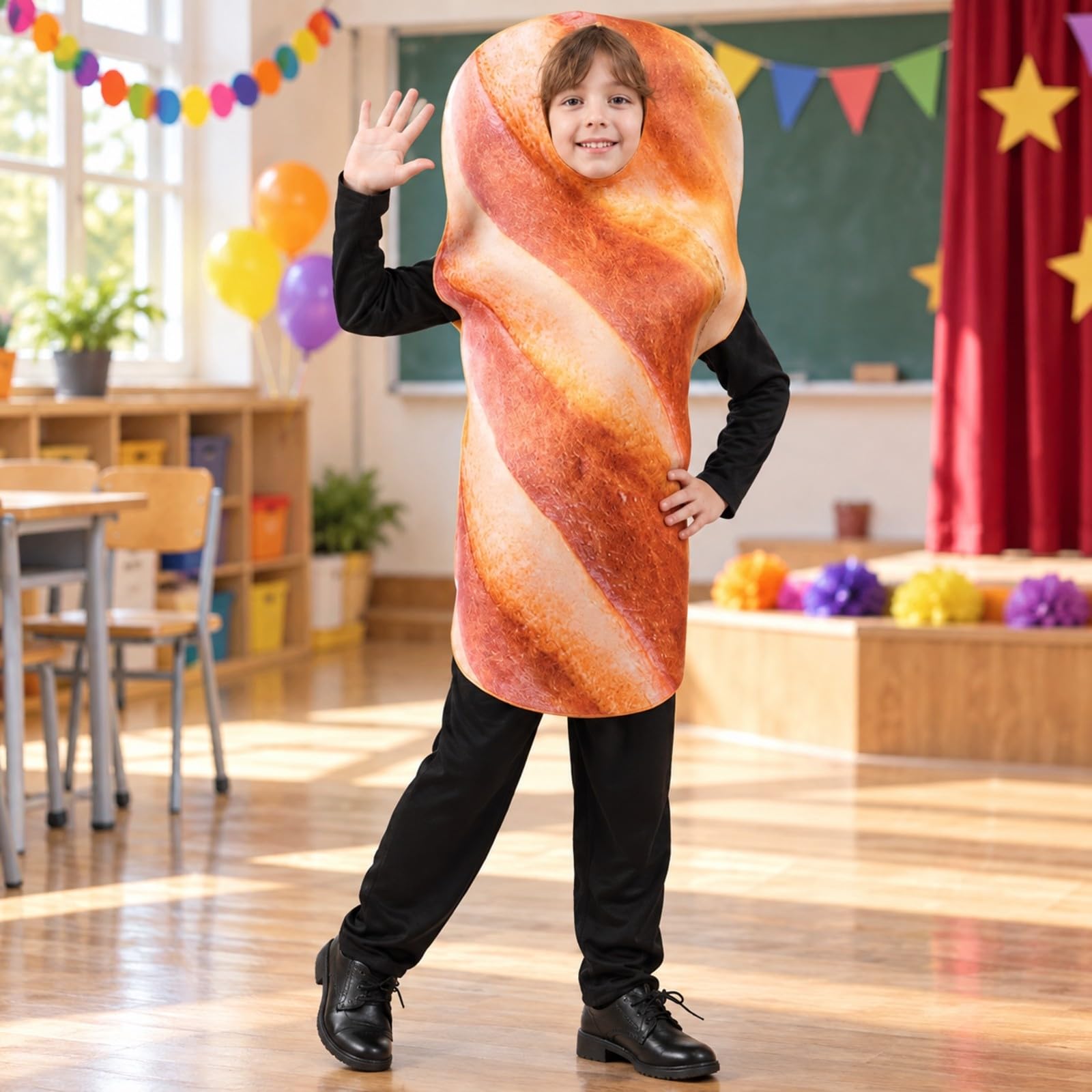 kowaku Travestimento Pane Tostato Confortevole Costume a Forma di Pane Leggero Travestimento con Maniche e Gambe Nere per Recite Scolastiche