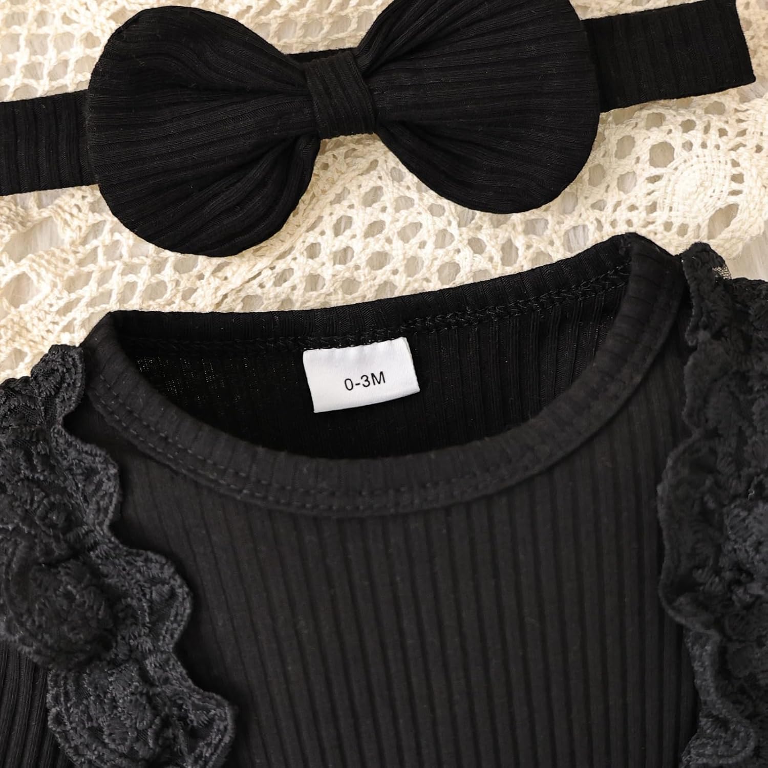 Baby Girl Clothes Fall Winter Outfit Plaid Romper Long Sleeve Dress Lace Ruffles Bodysuit with Bow Headband - Image 2