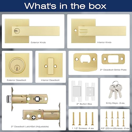 Miniatura 7 de EHOMEWARE Juego de 3 manijas de puerta con cerrojo de un solo cilindro, cerrojo de latón satinado, reversible para lado derecho e izquierdo, juego