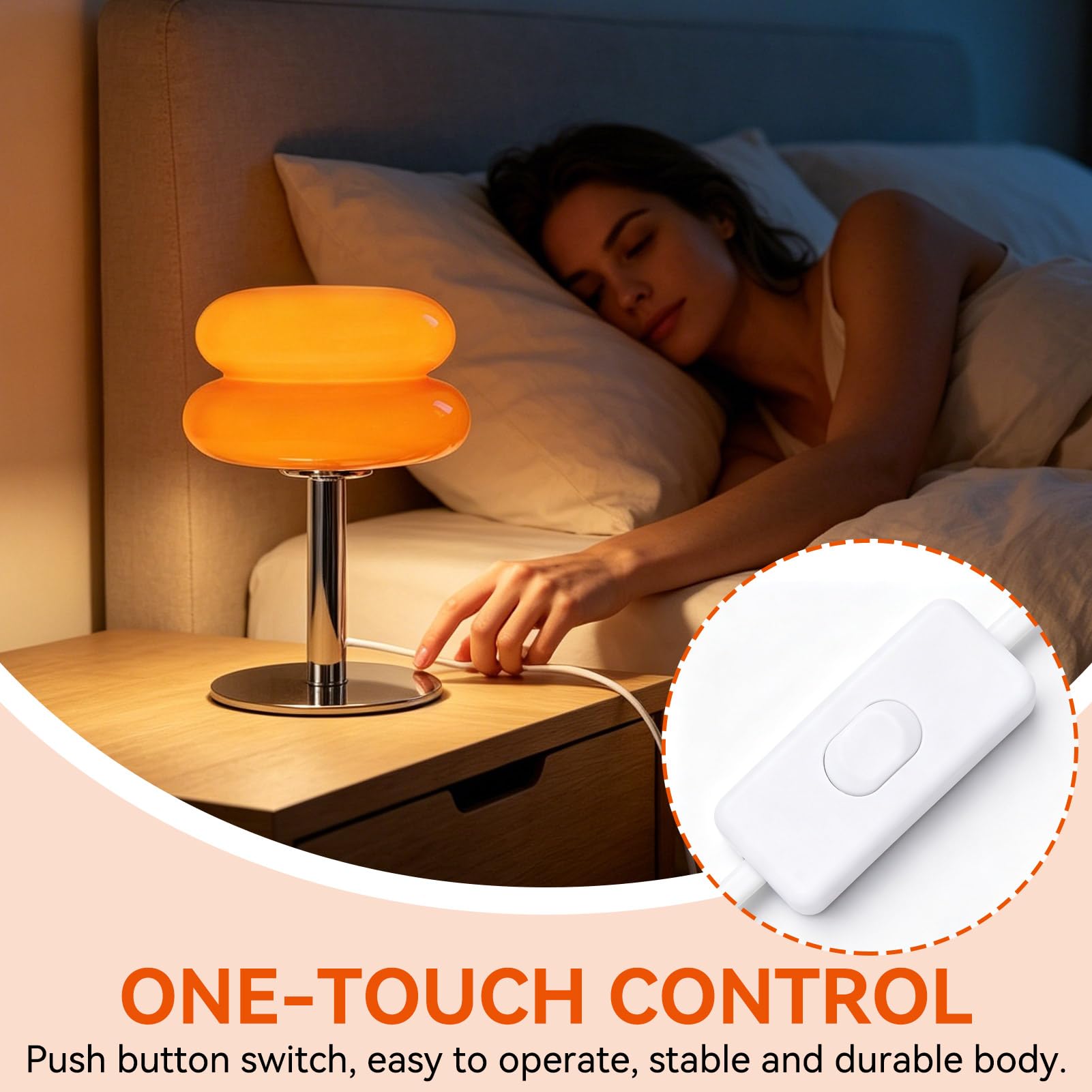 HERCHR Lámpara de seta, lámpara de mesa con forma de tarta de huevo de luz suave, de bajo consumo, bonita, de cristal, con conexión USB, para mesita de noche, dormitorio, sala de estar o (Naranja)