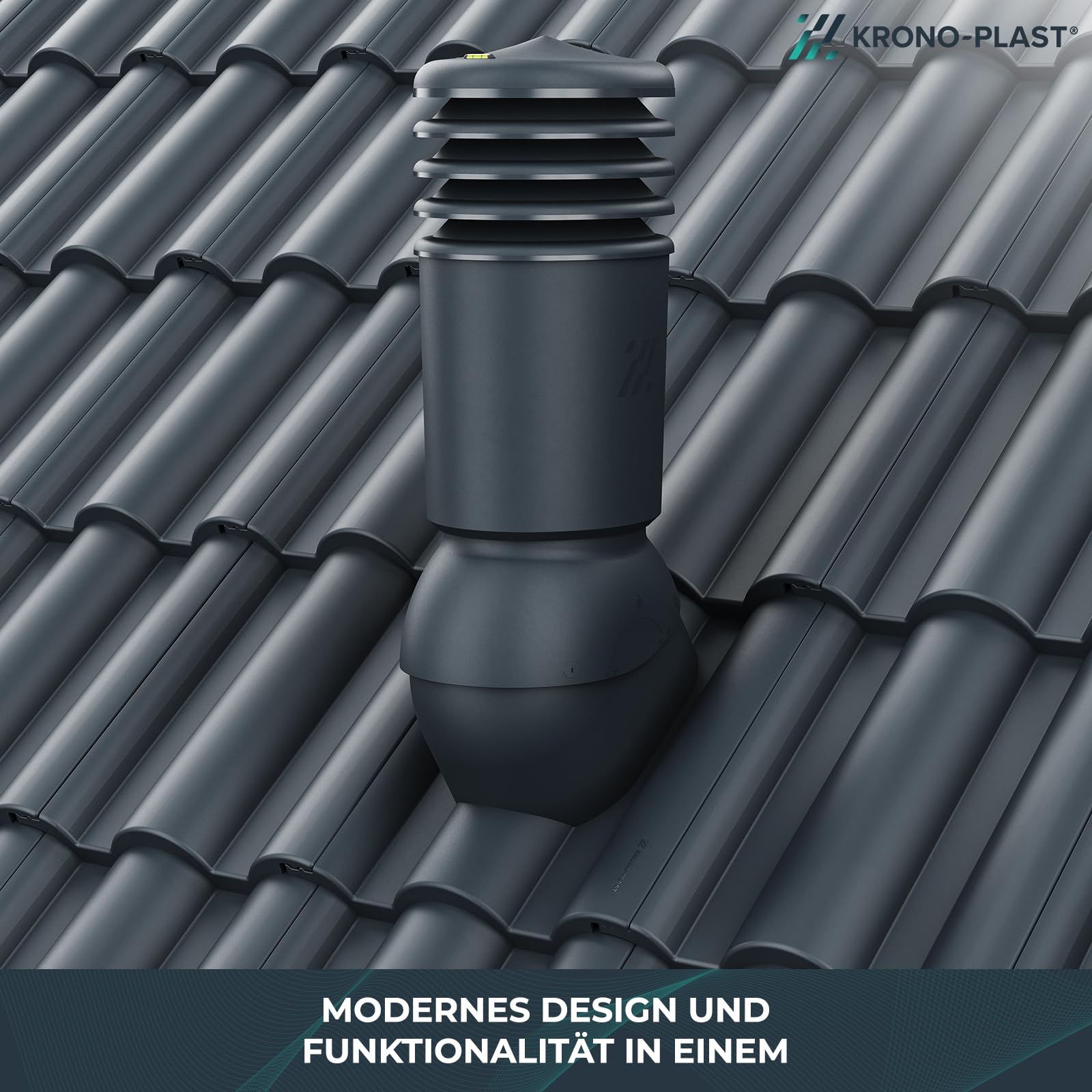 Entlüfterkamin Hivent 125mm mit Isolierung für Betondachziegel Braas Taunus Pfanne - Doppelrömer Dachentlüftung Schiefergrau