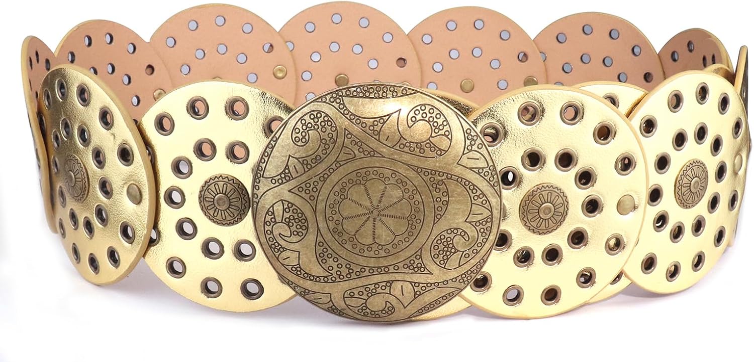 Wide Disc Belts for Women Vintage Western Waist Belt