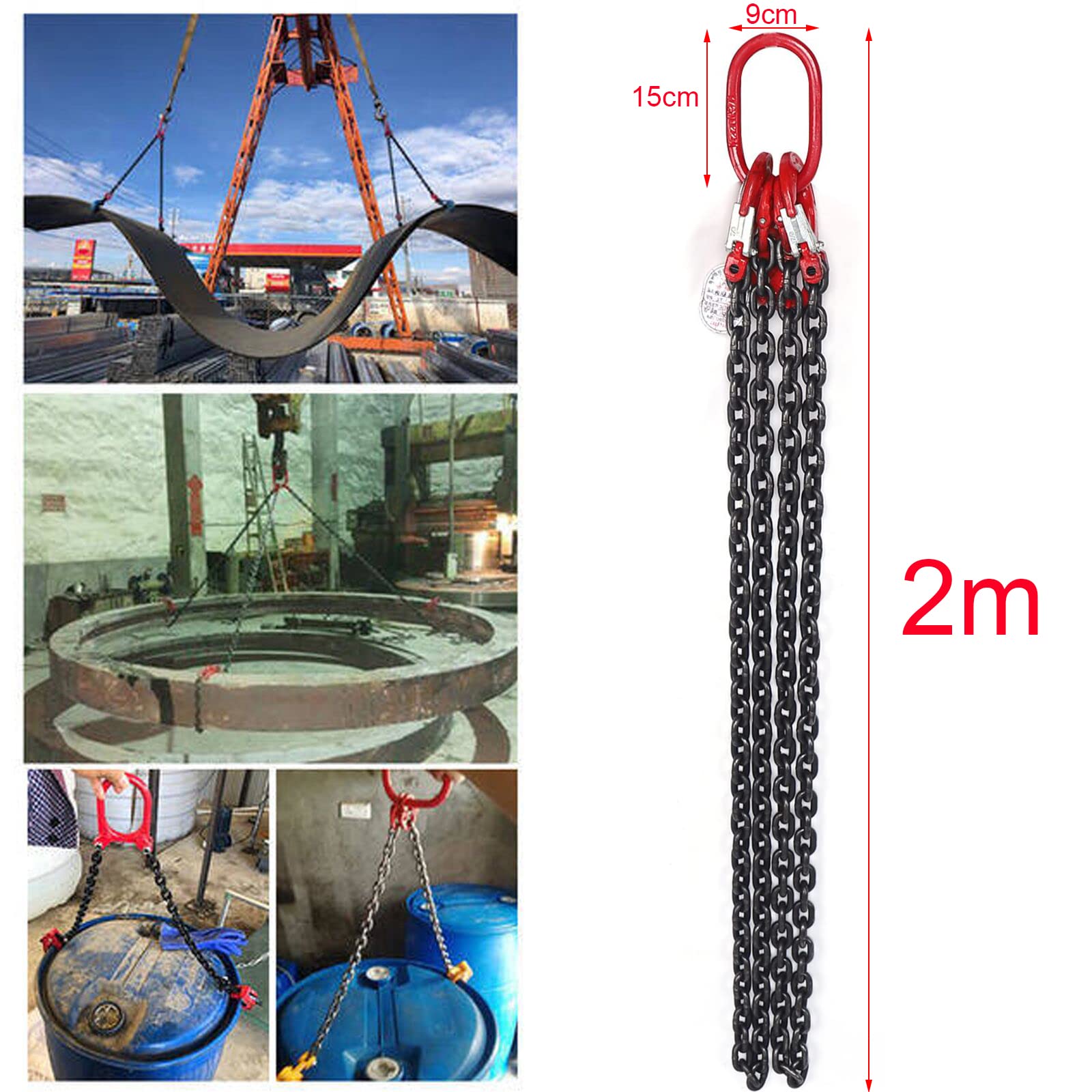 2T 2-Strang Kettengehänge Anschlagkette Gehänge Kette Krangehänge Kettenschlinge Krankette Hebewerkzeuge mit Gabelkopfhaken 2m*8mm