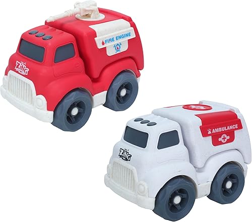 Zing Plantastic City Vehicles - Paquete doble (tamaño mediano) - Ambulancia y camión de bomberos - Hecho de 40% material de paja de trigo - Juguete disponible en Yaxa Venezuela