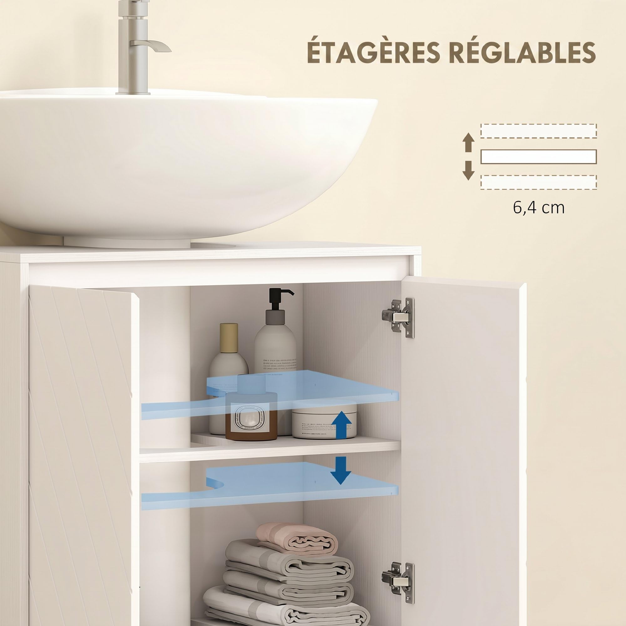 HOMCOM Meuble Salle de Bain sous Lavabo 60L×30l×59,8H cm Blanc