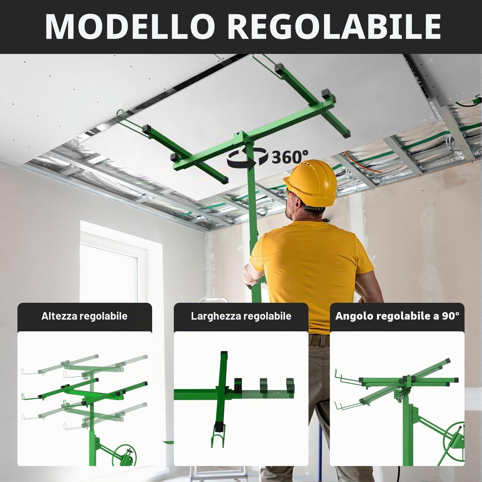 Alzalastre per cartongesso XXL TEENO,alzalastre per cartongesso,pannelli cartongesso,Regolabile In Altezza 140-325 cm, Portata Di 68 Kg,Verde