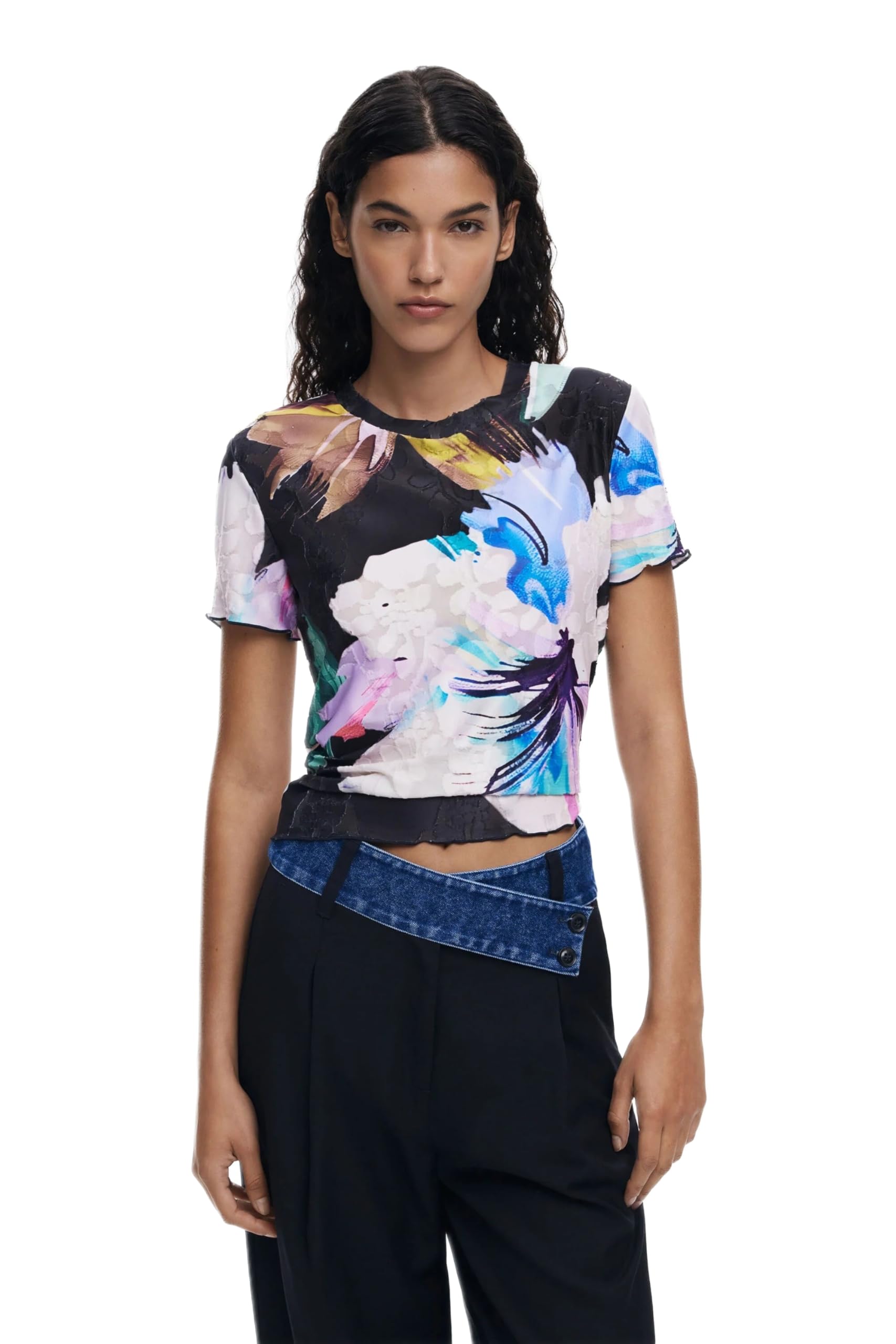 DESIGUAL T-SHIRT MANICHE CORTE DONNA NERO