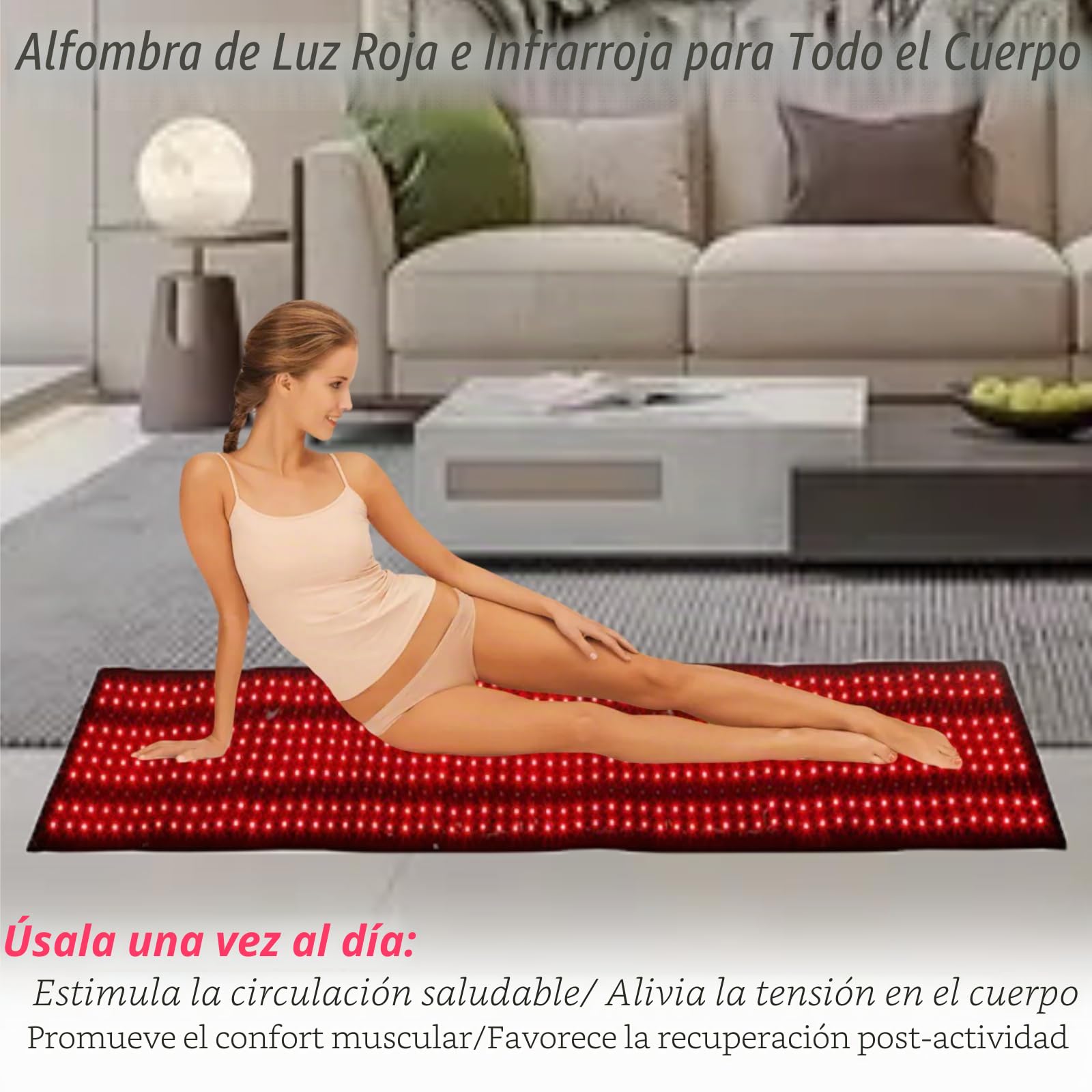 Esterilla de luz roja e infrarroja de cuerpo entero, 630 LED, almohadilla de 660 nm y 850 nm con control remoto, 3 modos y 5 niveles de brillo, tamaño grande (160cm*35cm)
