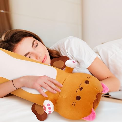 Miniatura 2 de Officygnet Almohada de felpa de gato, almohada de felpa de 28 pulgadas de largo, lindos animales de peluche, juguete de muñeca Kawaii, regalo cálido