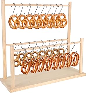 Wooden Pretzel Holder Stand with 24 Hooks, Rustic Serving Display Rack Pretzel Display Rack Hanger for Hanging Rods, Donuts & Sausages, Oktoberfest Wedding Birthday Party Decor