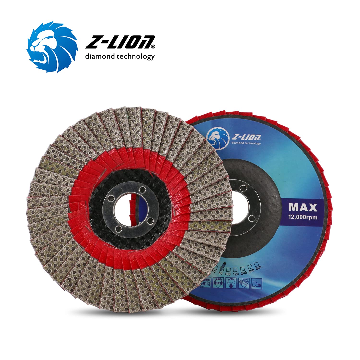Z-LION Lot de 2 disques abrasifs à lamelles de 10,2 cm - Grain 60 - Pour ponceuse