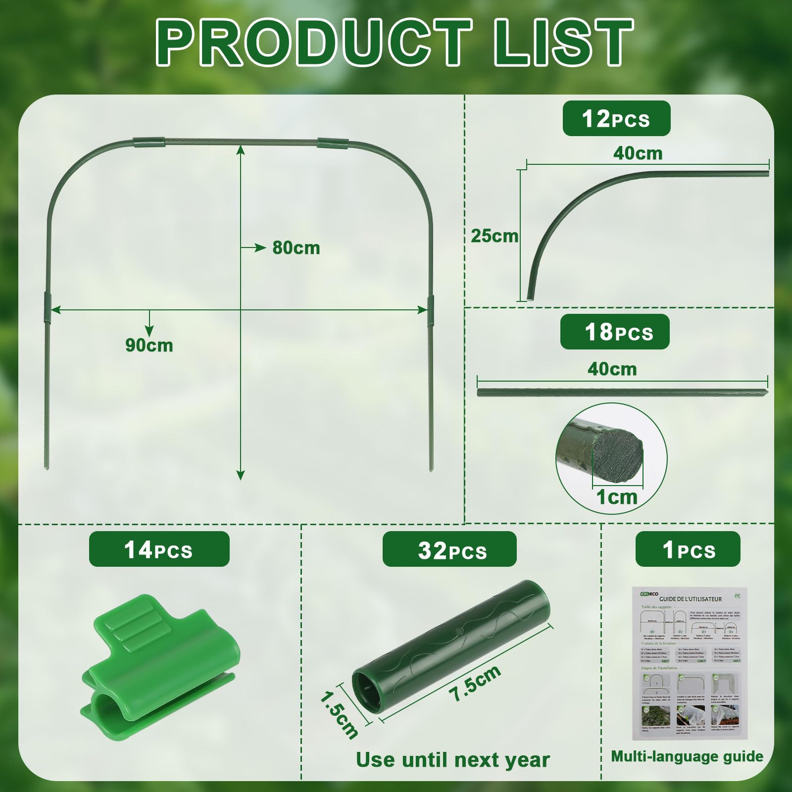 EXLECO 6Pcs Cadre de Serre de Jardin avec Clips Arceau de Jardin Kit de Maison de Cerceau de Jardin Cerceau pour Tunnel Jardin 90 * 80cm Arceau pour Serre Tunnel Cerceau pour Tunnel de Croissance
