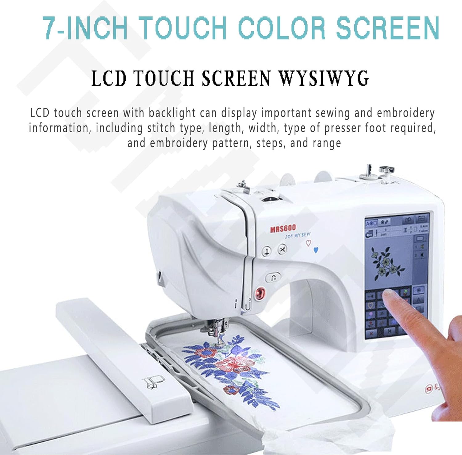 Electric Embroidery Machine, Automatic Sewing Machine with 7" Large LCD Touch Screen, Embroidery Machine with 4x4/4x9.2" Embroidery Area, DIY Embroidery Tool, LED Sewing Lamp