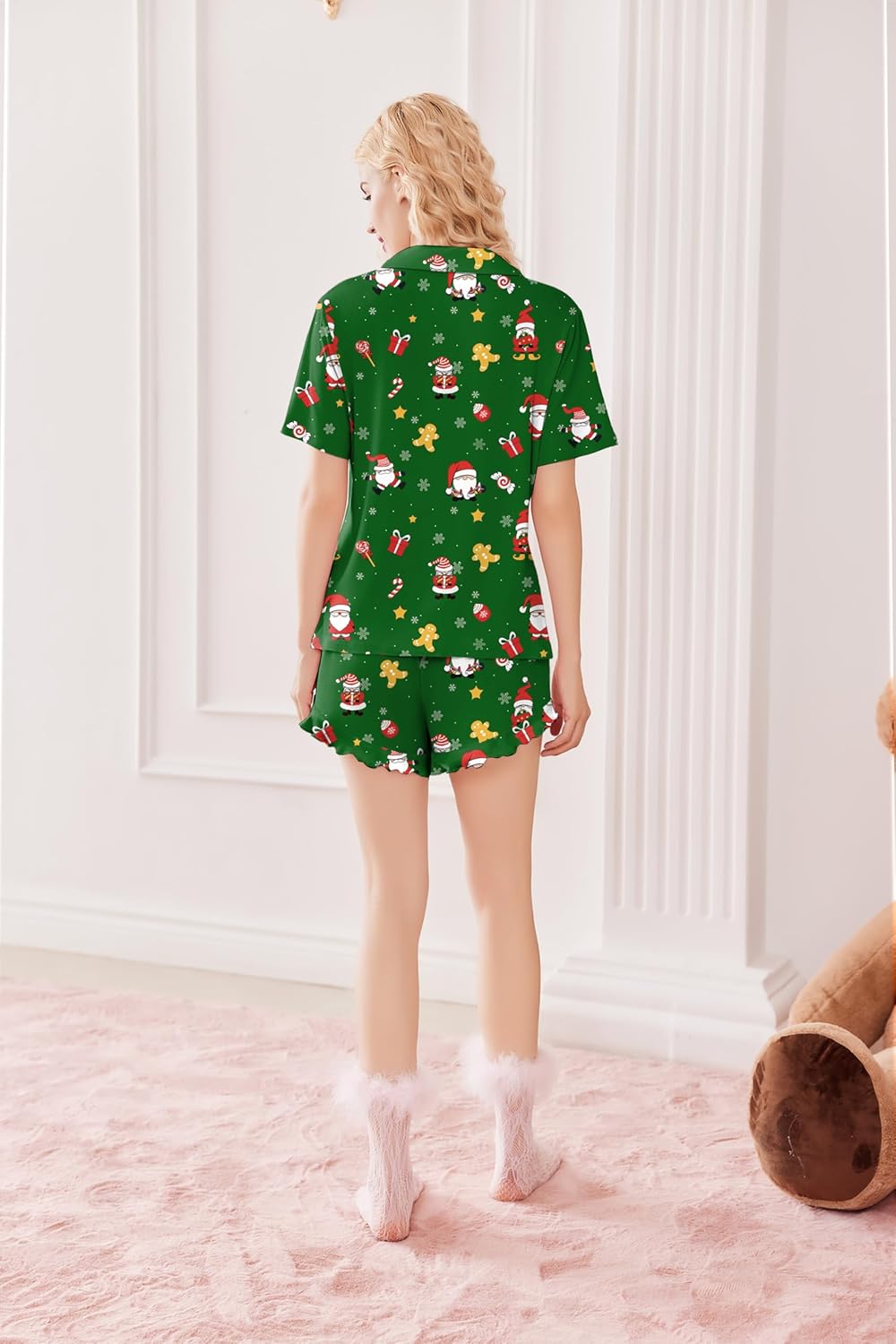 Ekouaer Pajamas Set for Women Short Sleeve Sleepwear Button Down Pjs Lounge Sets Soft Nightwear - Image 5