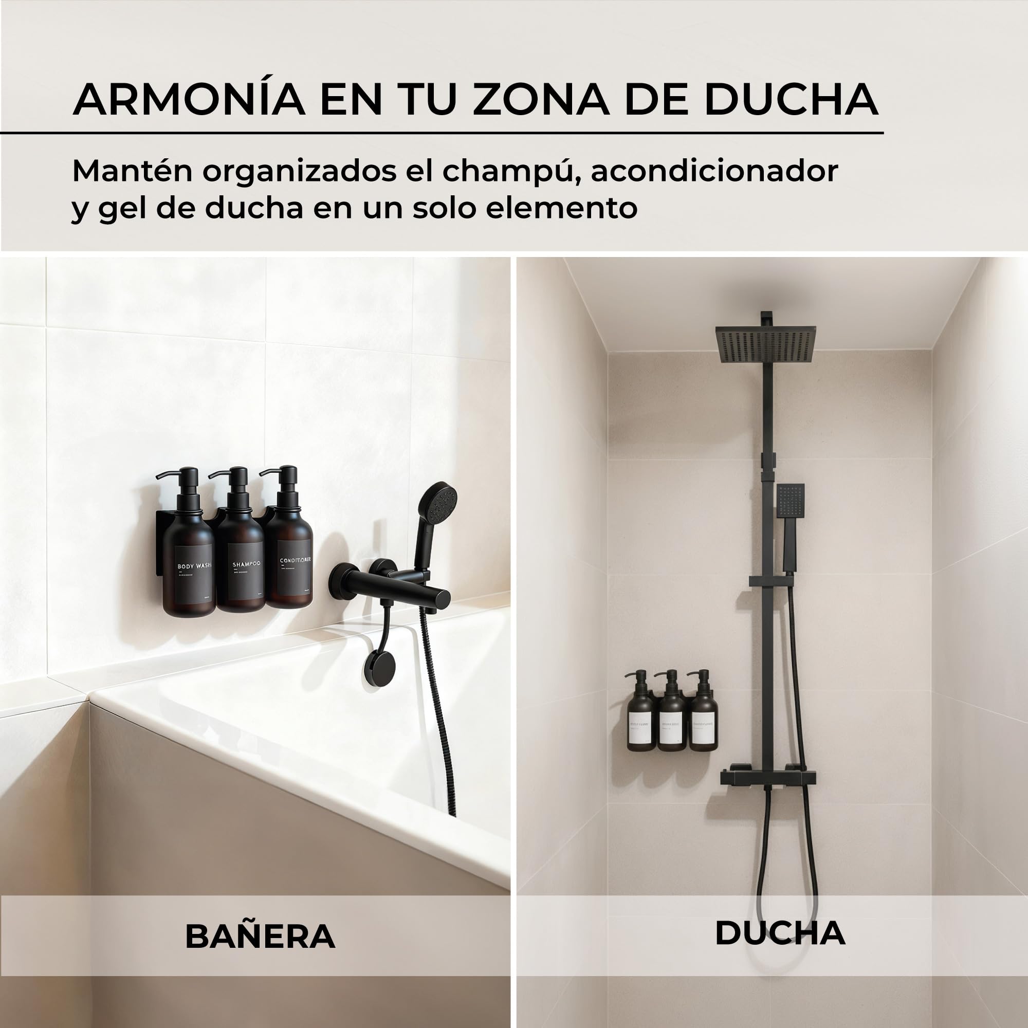 MILUKA Dispensador Jabón Pared con 3 Dosificadores 500 ml - Sin Taladro