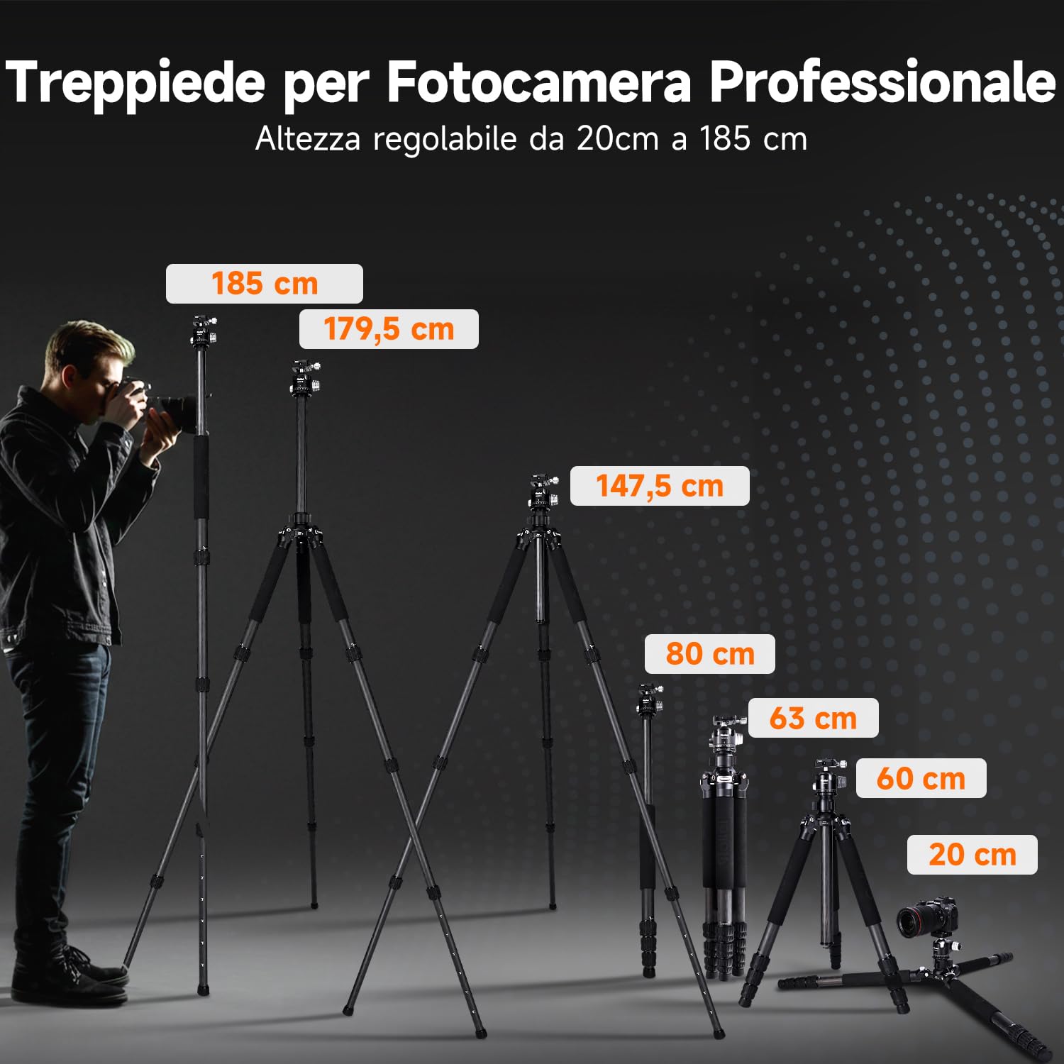 Rollei Rock Solid Beta Mark III, 178,5cm Treppiede Fotocamera Carbonio Cavalletto Fotografico Professionale con Capacità di Carico di 24kg Camera Tripod Nero con Testa a Sfera e Funzione Monopiede