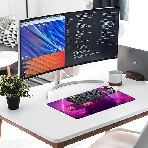 Miniatura 6 de Alfombrilla grande para mouse Cyber Synthwave para autos, líneas de neón, tapete de escritorio Vaporwave, accesorios para computadora, juegos y