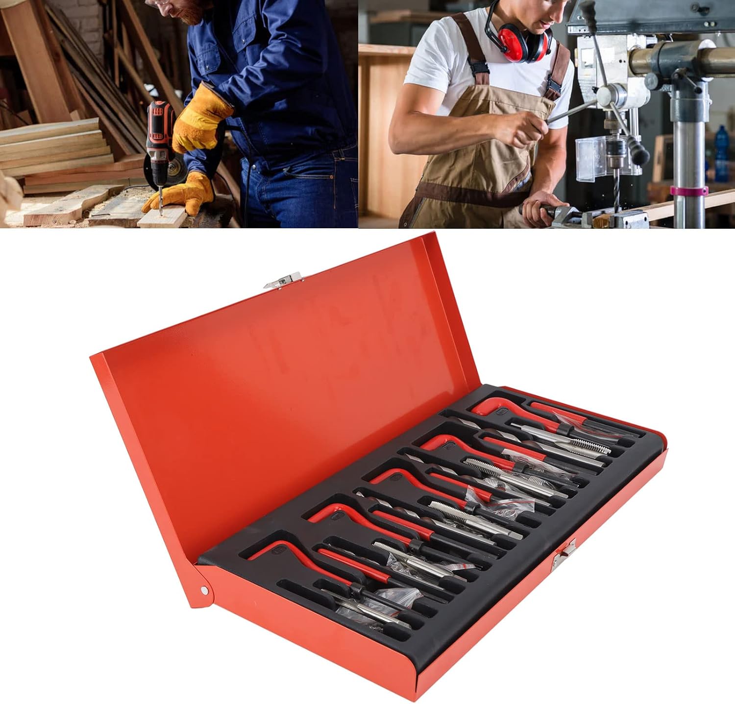 Metric Thread Repair Kit, HSS Thread Repair Insert Tool Kit for M5 M6 M8 M10 M12 Female Threaded Hole, Includes Drill Bits Taps Spiral Inserts with Storage Box