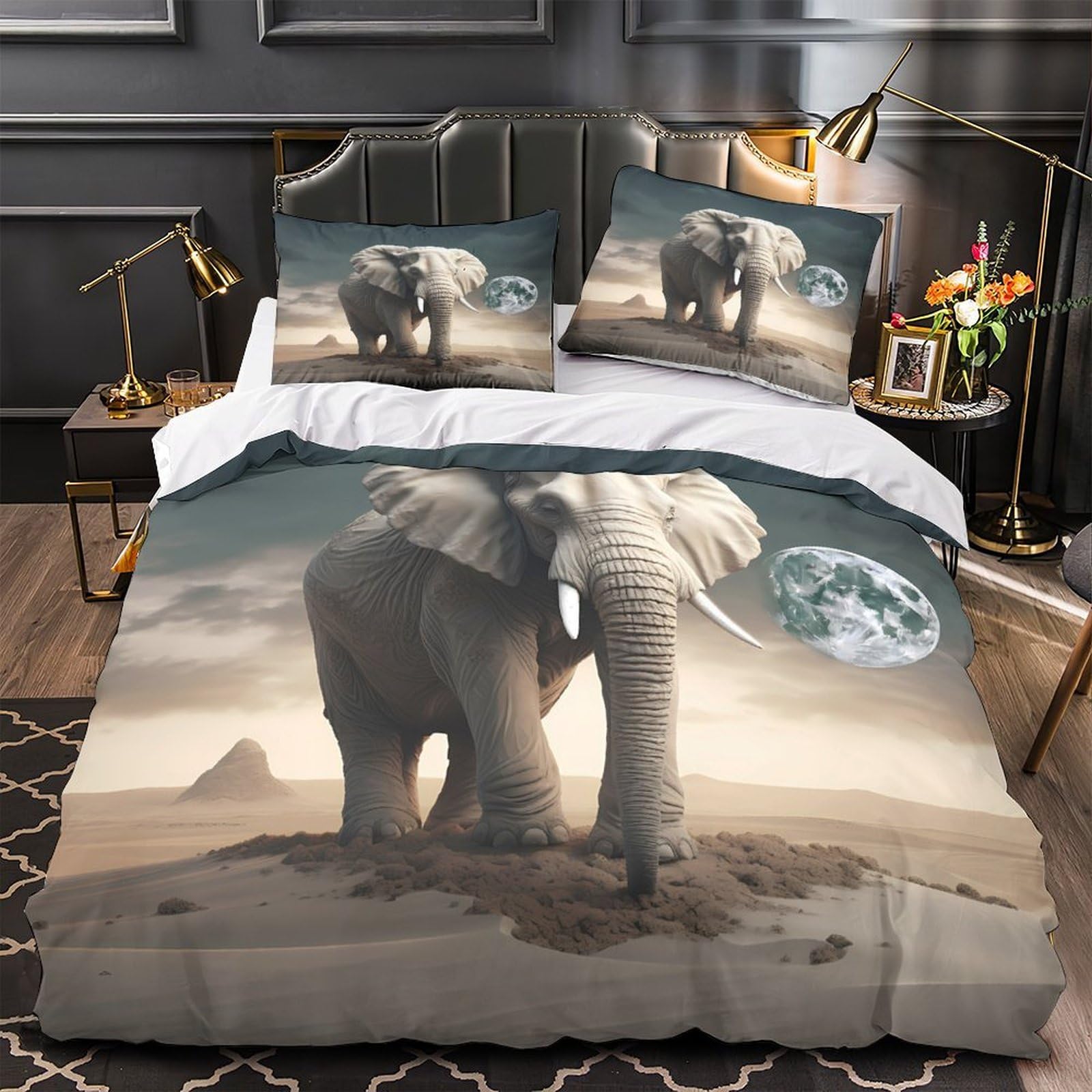 Parure de Lit Éléphant 140x200 en microfibre résistante avec housse de couette 3D