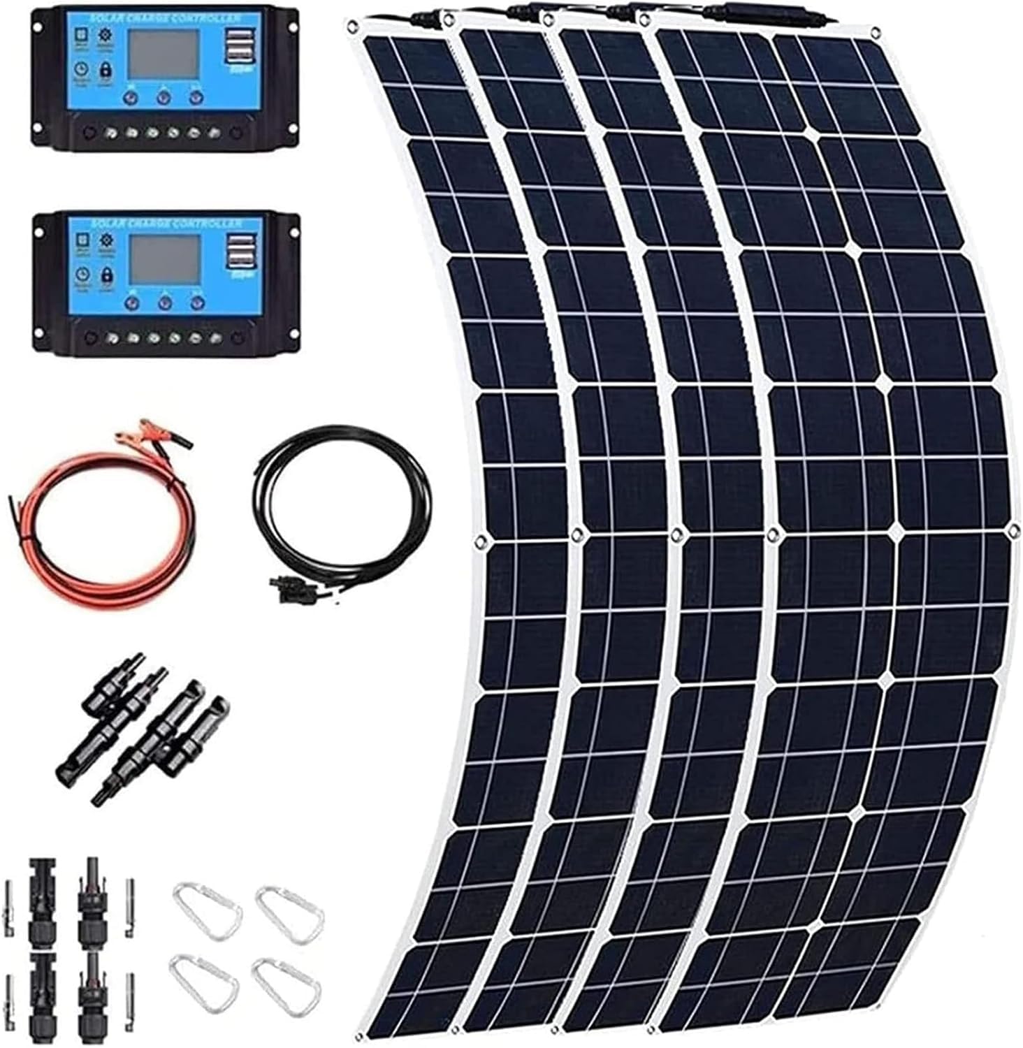 GZGHRZQS Monocrystalline Solar Panel Kit 200W/400W/800W Ultra-Thin, Flexible Solar Panels Alternative 12V-24V ETFE Panels With 40A Controller, For Family, Caravan, Boat