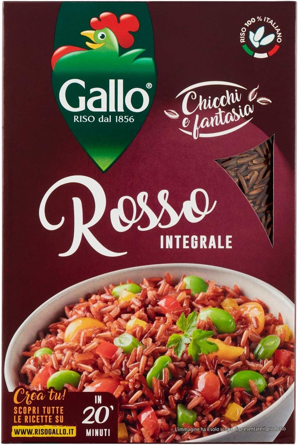 Italian Gourmet Riso Rosso Integrale riso roter Vollkornreis 12 x 500g | 100% aus Italien, ideale Beilage, per insalate e piatti freddi, kernig im, Gesamtnettogewicht 6 kg + Kostenlos Polpa 400g