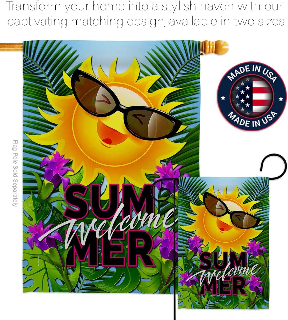Breeze Decor Joyful Sun House Flag Summer Fun in The Beach Pool Luau Tropical Party Season Outdoor Summertime Sunny Decoration Banner Small Garden Yard Gift Double-Sided, Made in USA