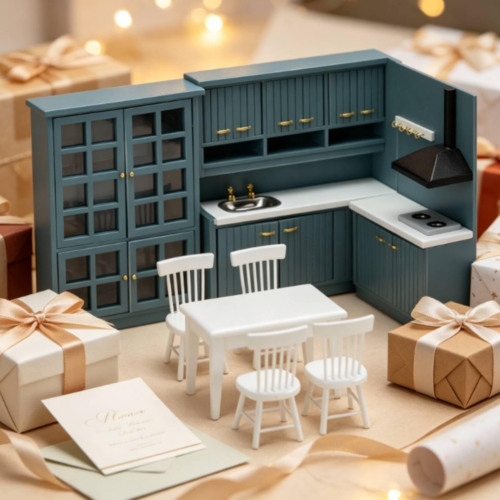Mobili da Cucina in Miniatura Realistico Set di Mobili da Cucina Decorativo Set Pranzo in Miniatura per Collezionisti, Bambini, Casa delle Bambole, Bianco