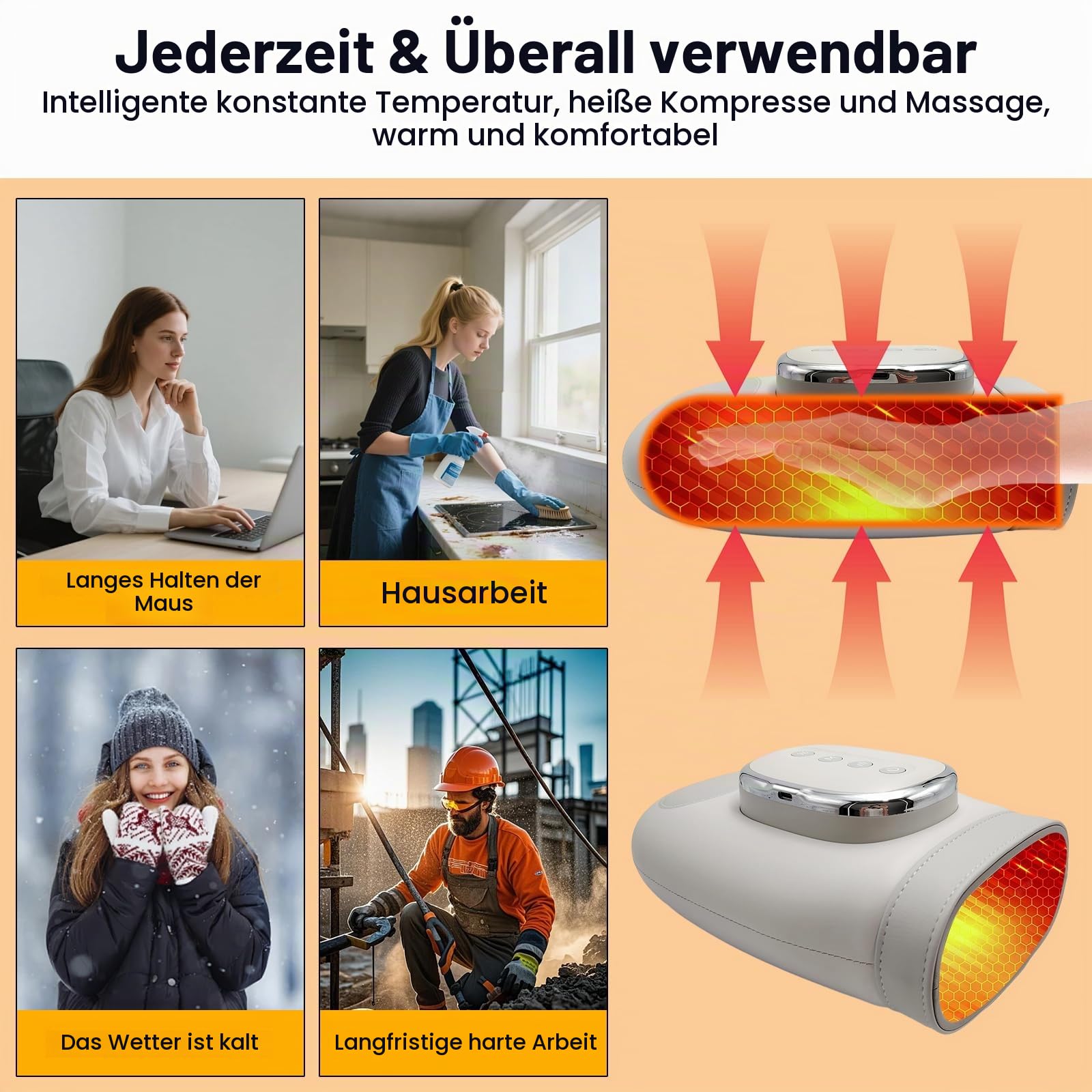 Handmassagegerät mit Wärmefunktion, Intelligenter Elektrische Handmassager, zur Entspannung von Händen und Handgelenken, Massager Schmerzlinderung für Finger, 3 Temperatureinstellungen & 5 StäRke