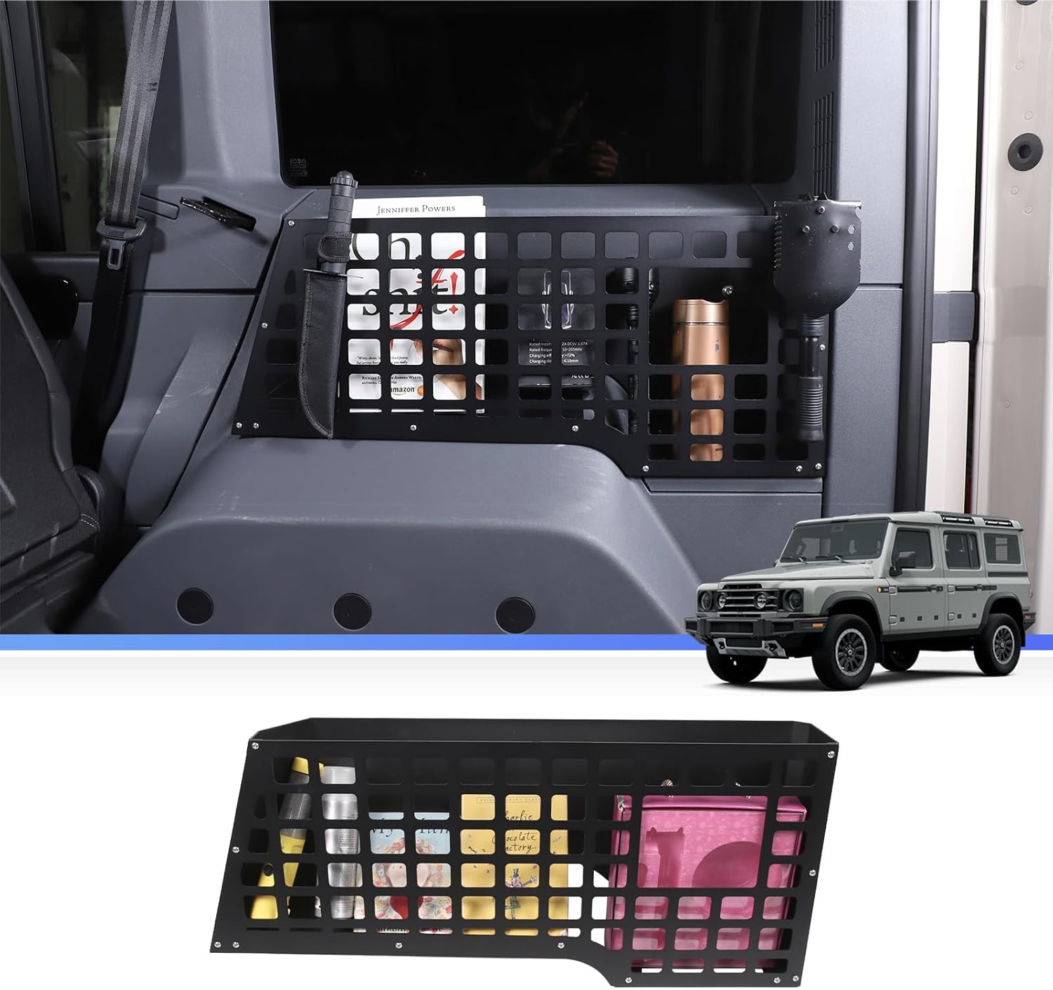 Rear Trunk Molle Panel Compatible with INEOS Grenadier 2020-2026 Accessories, Trunk Side Cargo Rack Shelf Organizer Tray Basket Modular Storage Panel, Rear Boot Metal Fence Storage Box Bin (Right)