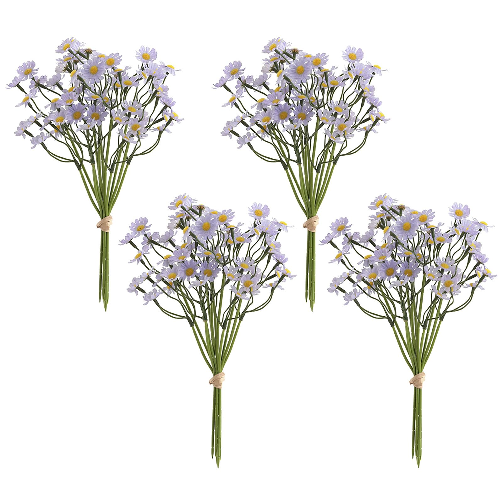 Fiori Artificiali Margherite 4 Pezzi Finti Selvatici con steli Finti arbusti Verdi Piante finte Bouquet Finto per Matrimonio Bouquet da Sposa Decorazioni per casa Giardino Feste (F)