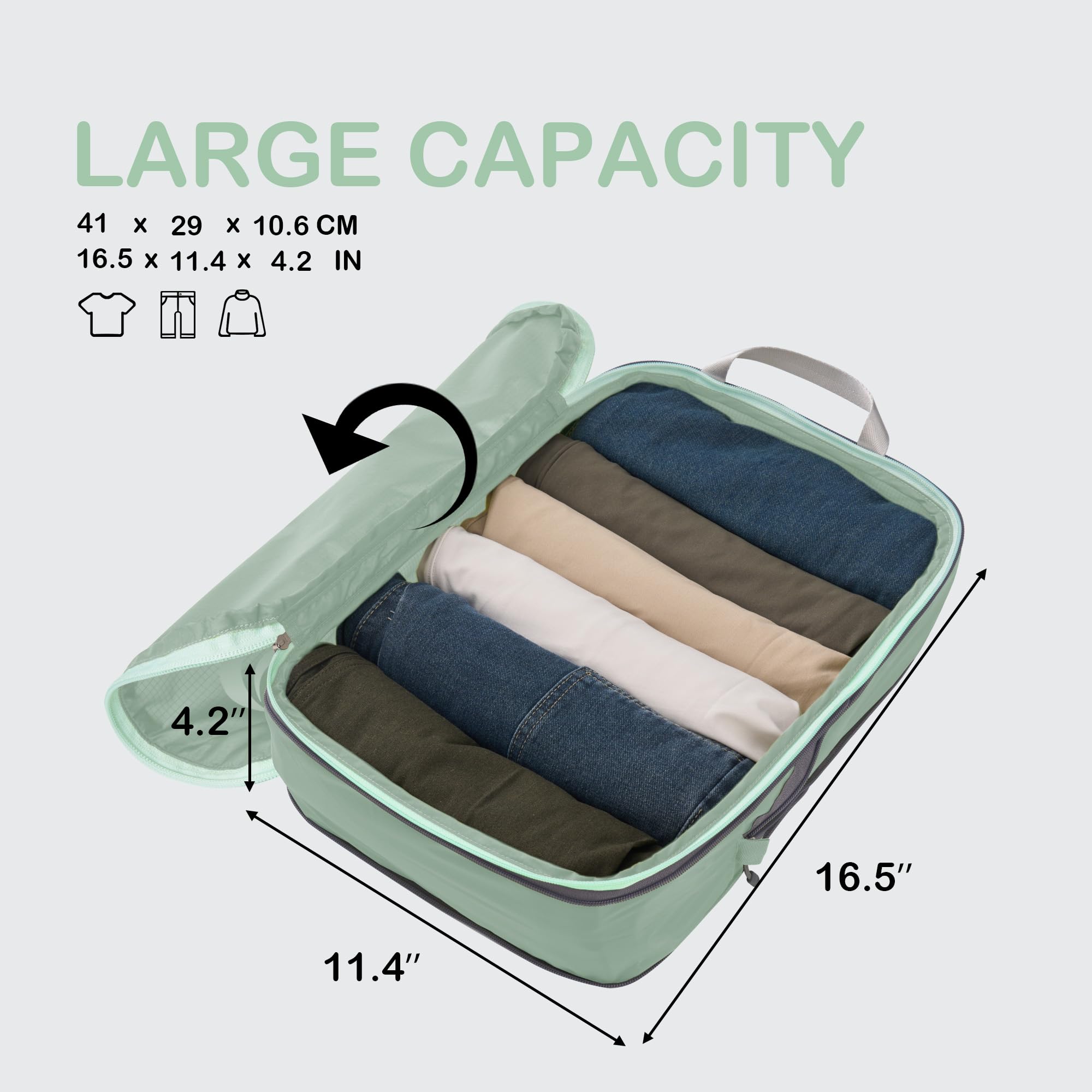Cipway Compressie verpakking kubussen, ultralichte reisbagage organizer sets uitbreidbare reisbenodigdheden voor handbagage (groen 6 stuks