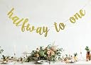 Festiko®Half Way to One Banner, Baby's 6 Months Old Birthday, Half a Year Old Birthday Party Gold Glitter Paper Sign Backdrops gallery image