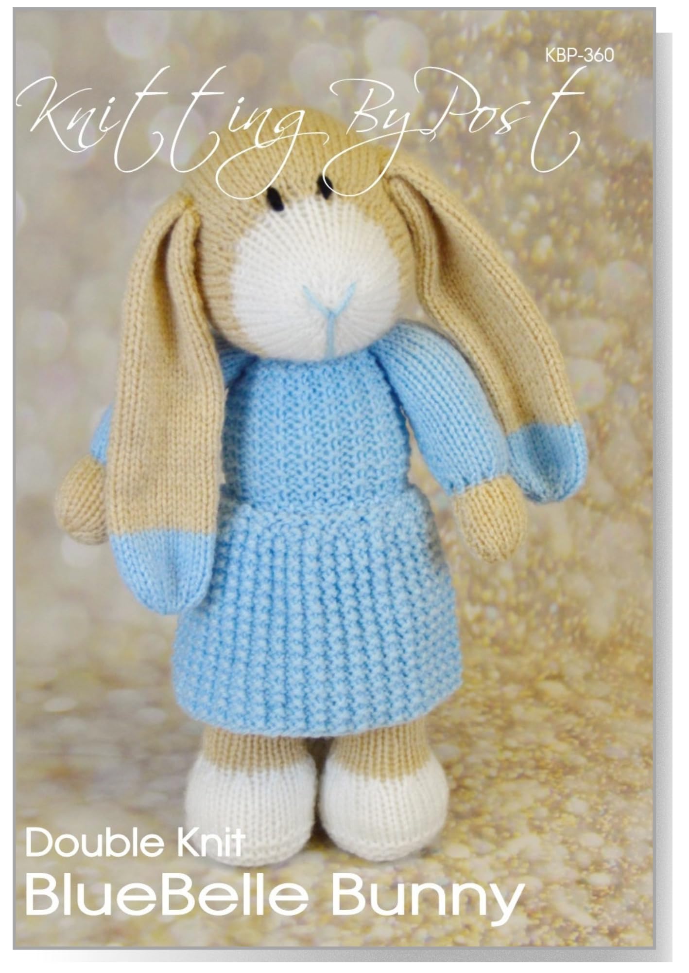 Knitting By Post Blue,White Knitting Pattern - Blue Belle Bunny From Easter Knitters Leaflet. Knit Cute Handmade Rabbit Gifts. Fun Quick & Easy Beginner Soft Toy Uk Knits. Blue White Dk