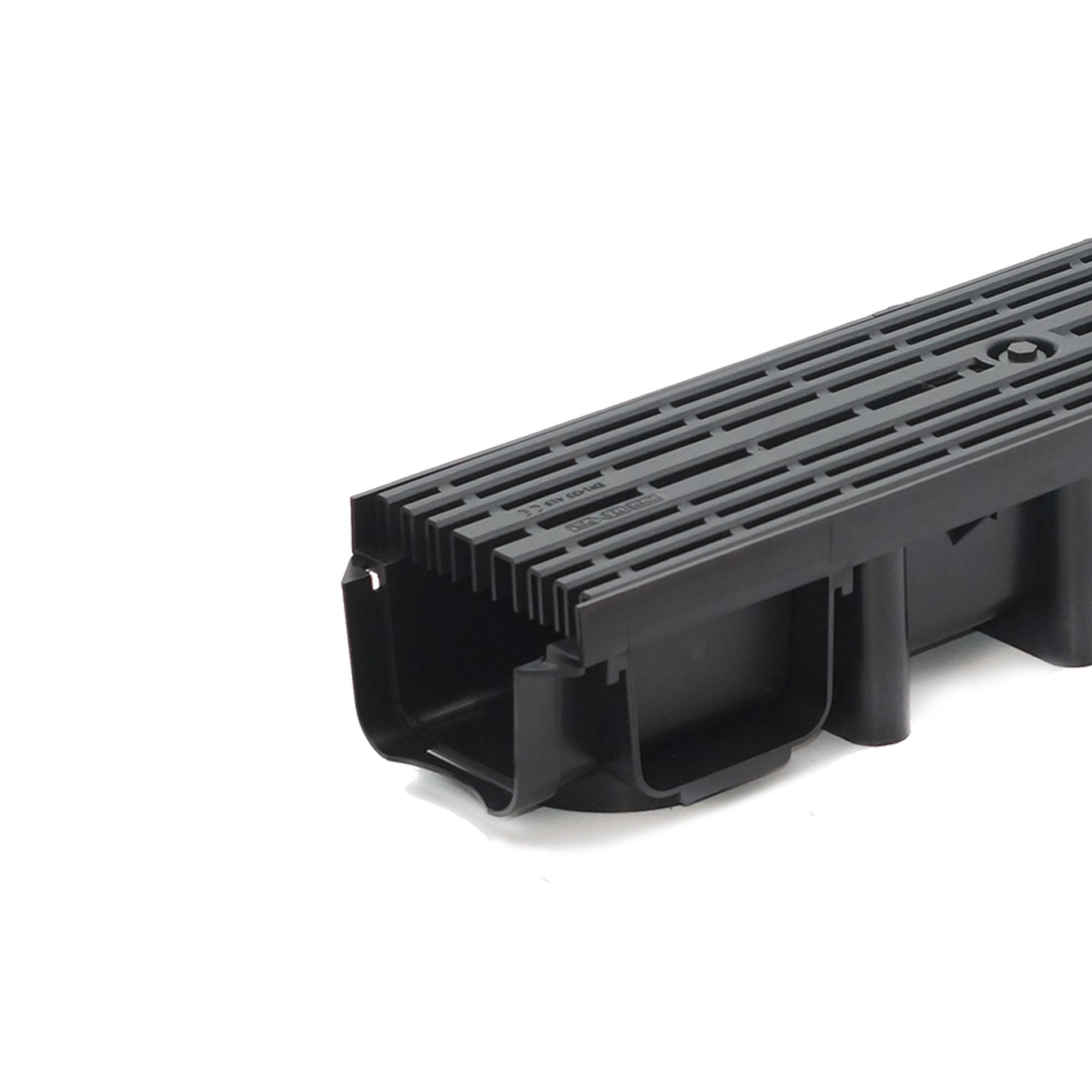10m Entwässerungsrinne für modulares System A15 98mm, komplett Stegrost Kunststoff, Schwarz Line
