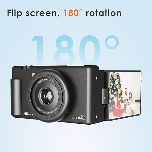 Miniatura 3 de Cámara digital 4K para fotografía de 64 megapíxeles, cámara de vlogging para video de YouTube, pantalla giratoria de 2.8'' y 270°, cámaras de viaje,
