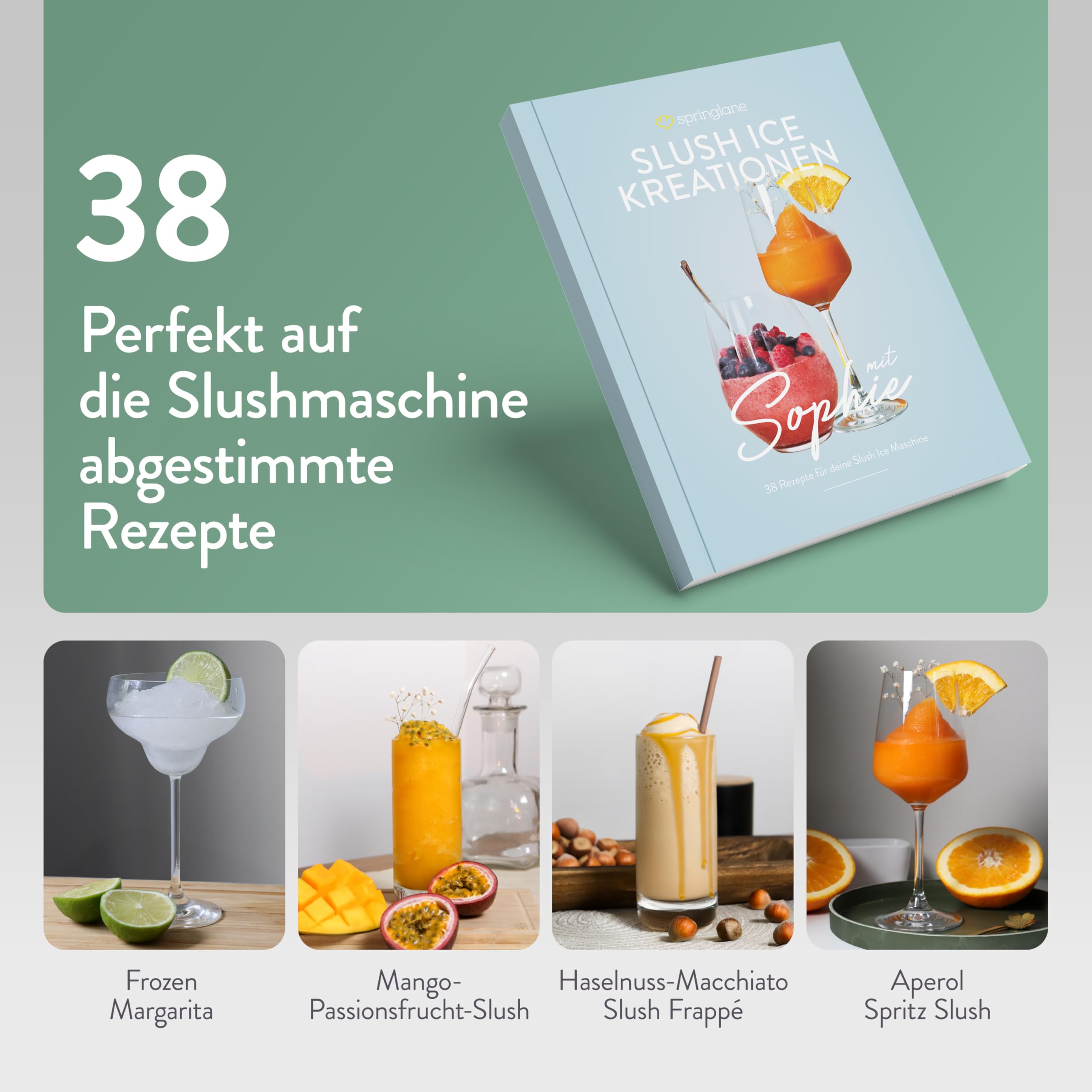 Springlane 2 Liter Slush Maschine inkl. Rezeptbuch, 5-in-1 Slushie Maschine für Slushies, Cocktails, Frappés, Milchshakes oder Weinslush, einstellbare Konsistenz & Selbstreinigung - Weiß