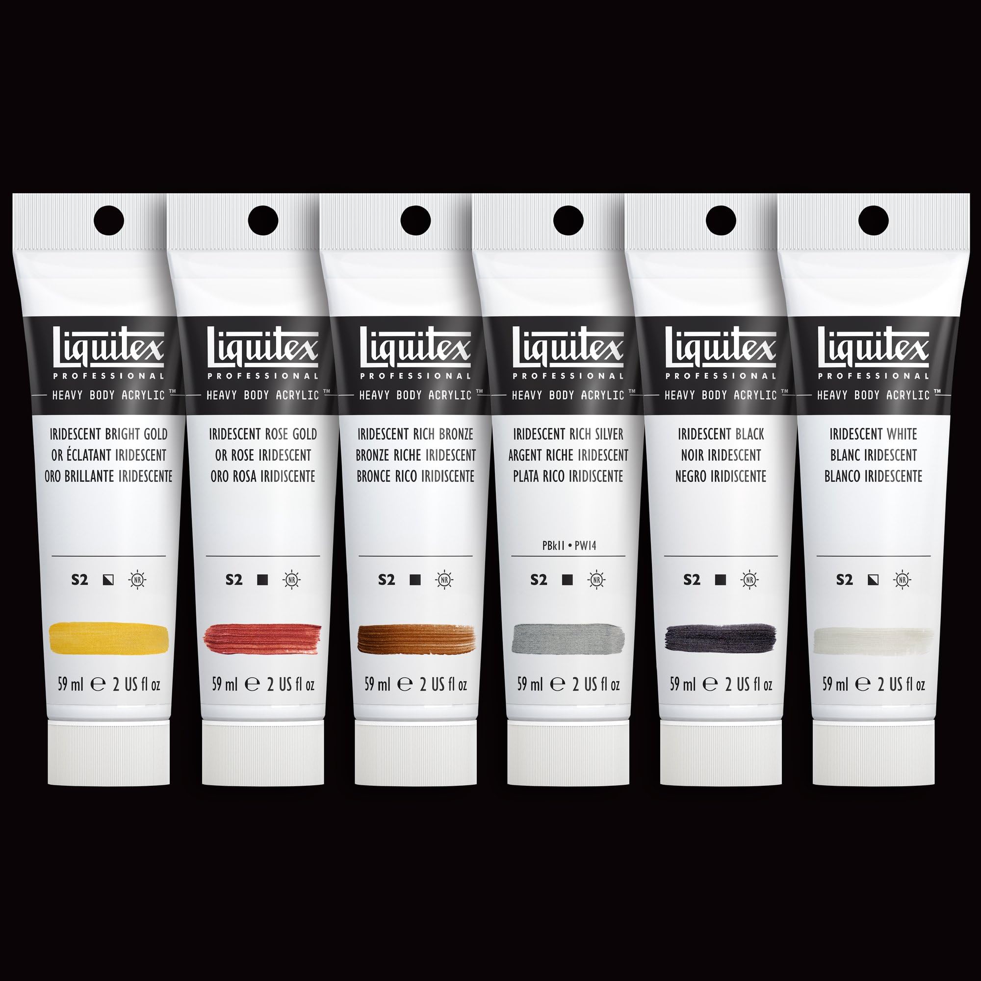 Liquitex Acrílico Heavy Body - Set de pintura acrílica para bellas artes de cuerpo espeso calidad profesional, 6x59ml iridiscentes