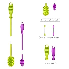 A-Brush Silicone Bottle Cleaner Brush, 2 Piece Set, Flexible, Long Handle - Water Bottle Cleaner, Baby Bottle Nipple Brush for Plastic & Glass, BPA-Free Dish Washing Brush A2S Protection