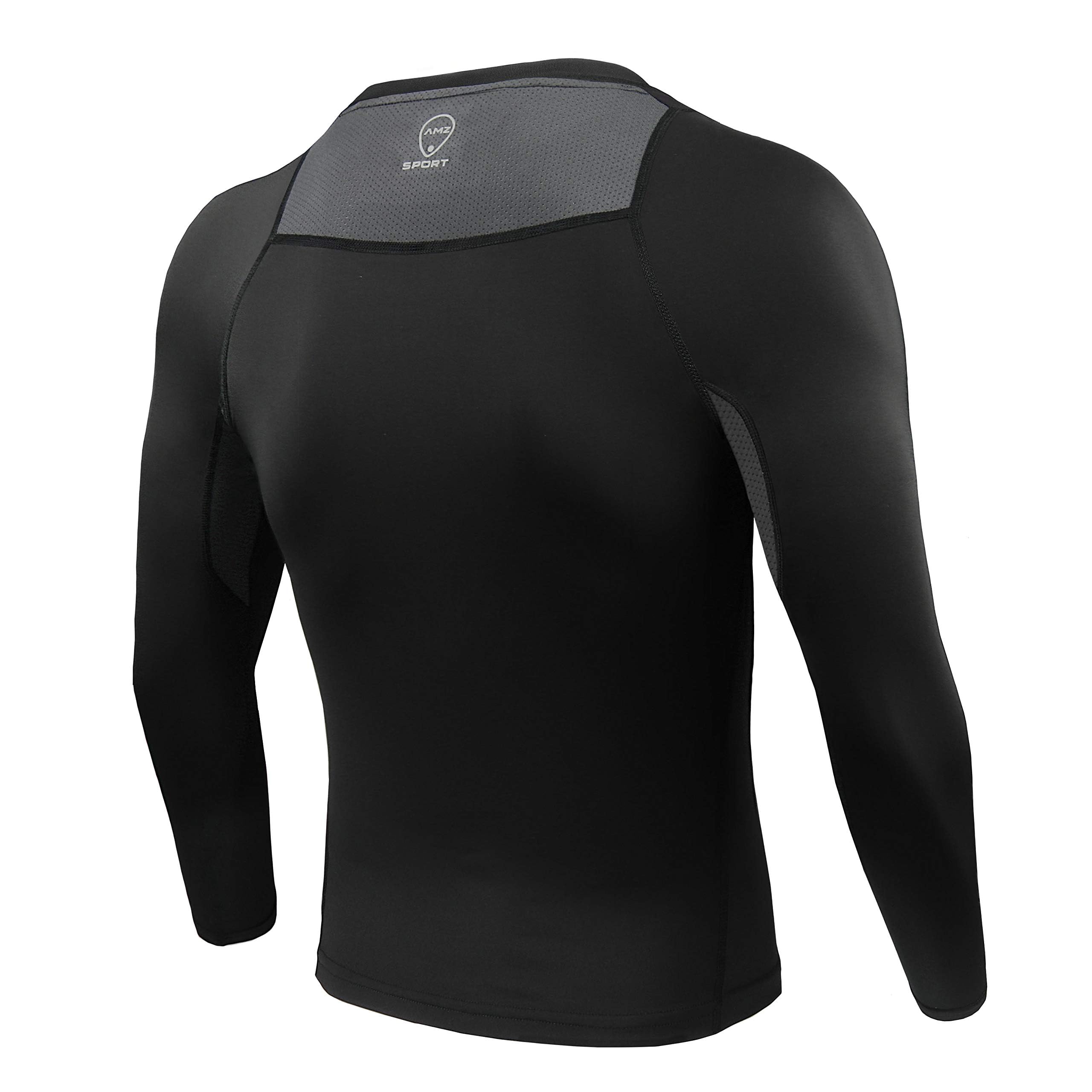 AMZSPORT Camicia a Compressione da Uomo, Maglietta a Maniche Lunghe Cool Dry Layer Fitness Top